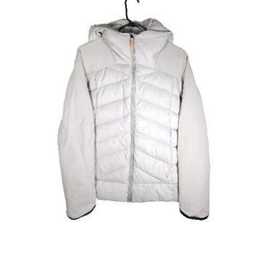 Indygena Women's Sz Small Light Gray Down Quilted FullZip Hooded Puffer Jacket